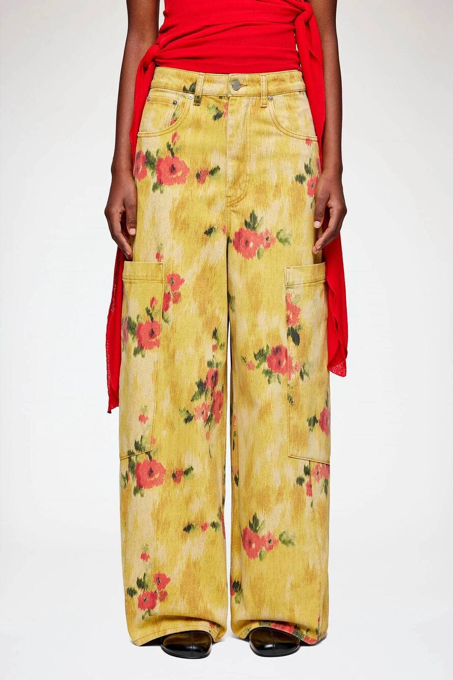 NEW GANNI baggy cargo jeans in vibrant yellow